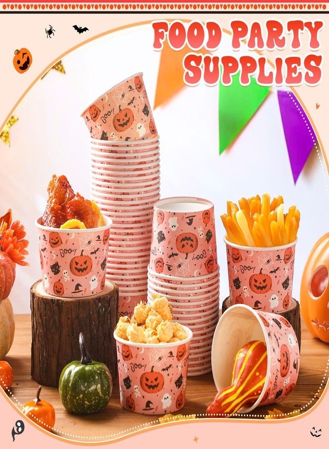 Potchen 50 Pack 9 oz Halloween Disposable Paper Cups Disposable Soup Bowls Pumpkin Ghost Bat Cat Boo Paper Snack Cups Halloween Party Supplies for Dessert Hot or Cold Food - Image 2
